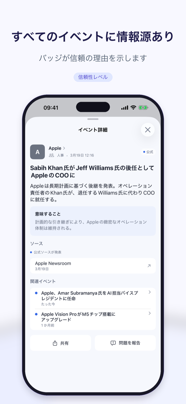 イベント詳細: 信頼性バッジ、検証ノート、ソースリンク